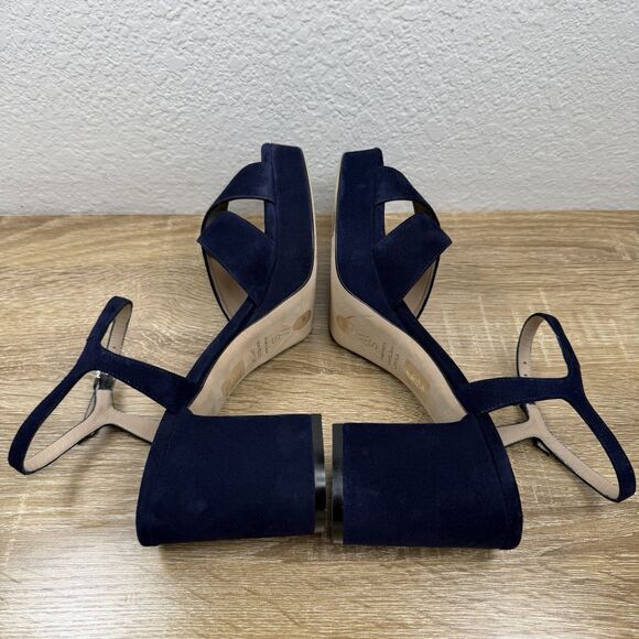 Stuart Weitzman Dayna 80MM Leather Platform Sandals SIZE 10 B Blue Suede